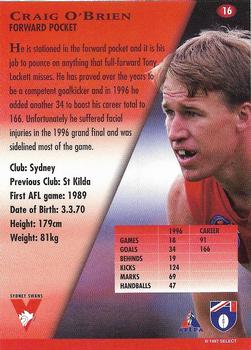 1997 Select AFL Ultimate Series #16 Craig O'Brien Back